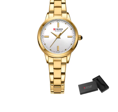 Lujoso Reloj de Pulsera de Cuarzo con Esfera de Plata Pulida