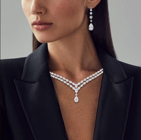 Pear Cut White Sapphire Jewelry Set – Necklace & Earrings