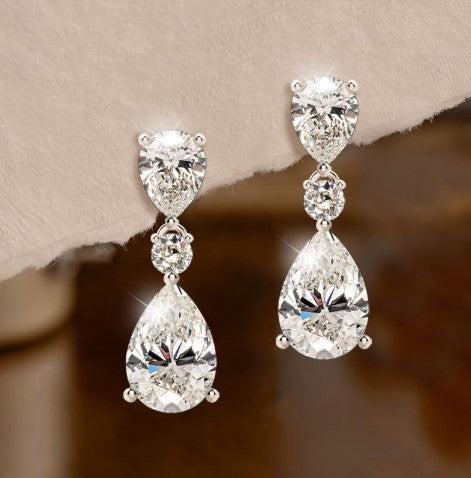 Classic Pear Cut White Sapphire Drop Earrings