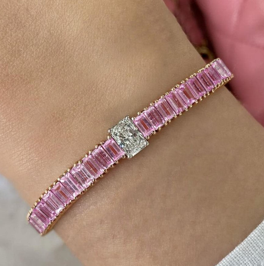 Two-Tone Radiant Cut Pink Sapphire Tennis Bracelet