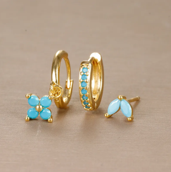 Set de pendientes de botón con diamante en forma de flor