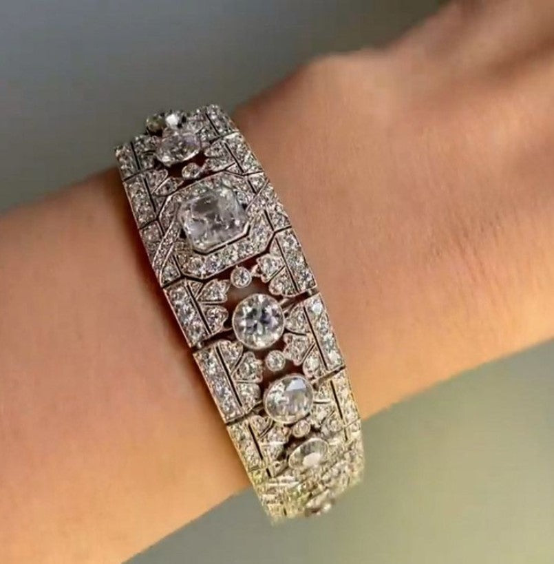 Art Deco Asscher & Round White Sapphire Bracelet