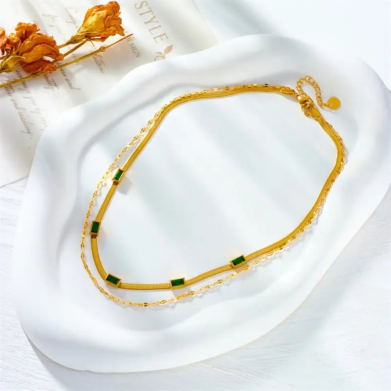 Collar Sorella Gem Doble Capa Retro Dorado