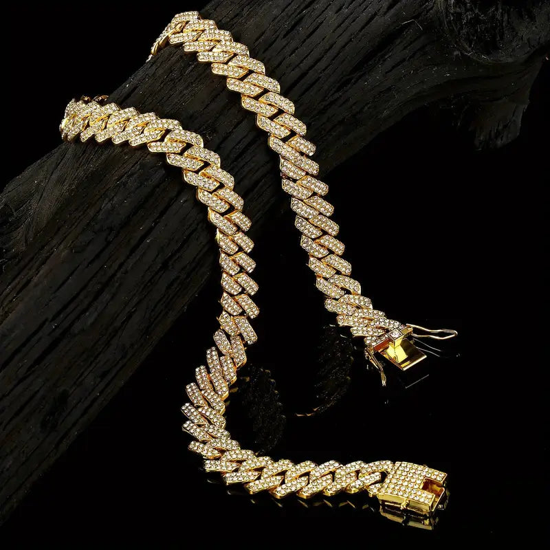 Versatile Cuban Rhinestone Necklace – Unisex Vintage Jewelry