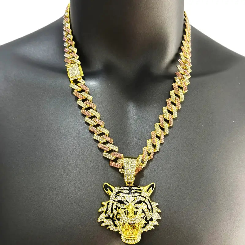 Men’s 18K Gold Plated Tiger Pendant Necklace