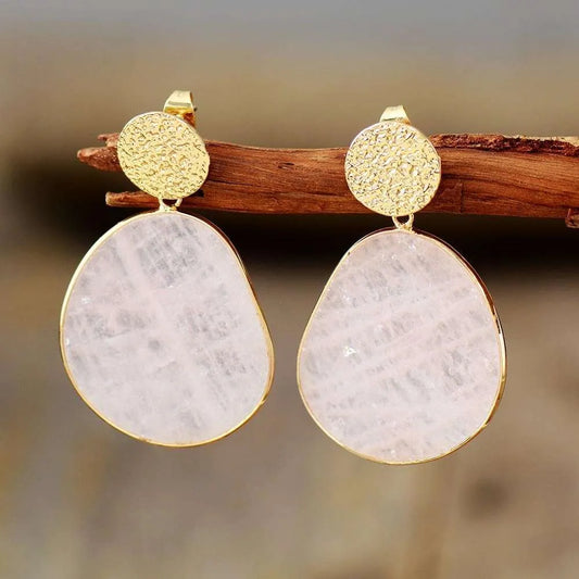 Pendientes Vintage de Piedra Blanca Redondeada