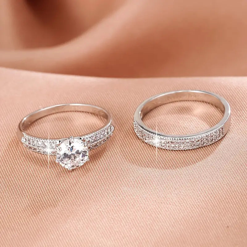 18K Gold Zirconia Eternity Rings Set