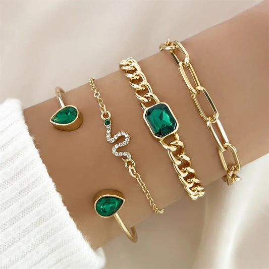 Oferta 1+1: Pack de pulseras con cristales verdes