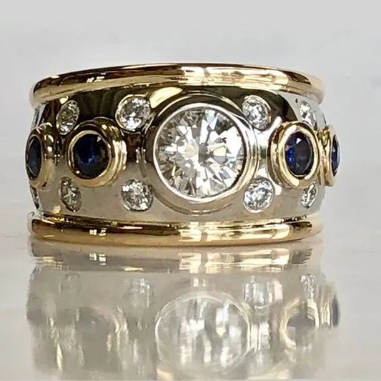 Oferta 1+1: Anillo vintage dorado con circonitas engastadas