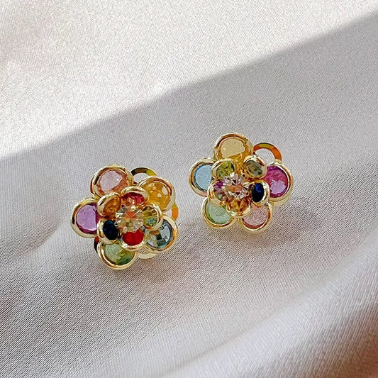 Oferta 1+1: Pendientes de flor con cristal colorido y elegantes