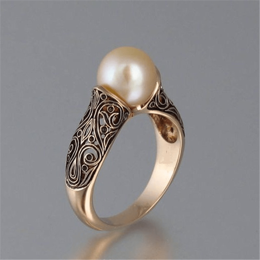Oferta 1+1: Anillo vintage de oro con perla elegante