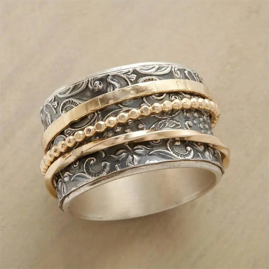 Oferta 1+1: Anillo vintage antiguo en oro y plata
