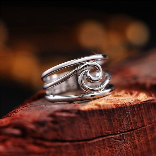 Oferta 1+1: Anillo vintage de plata con forma de ola