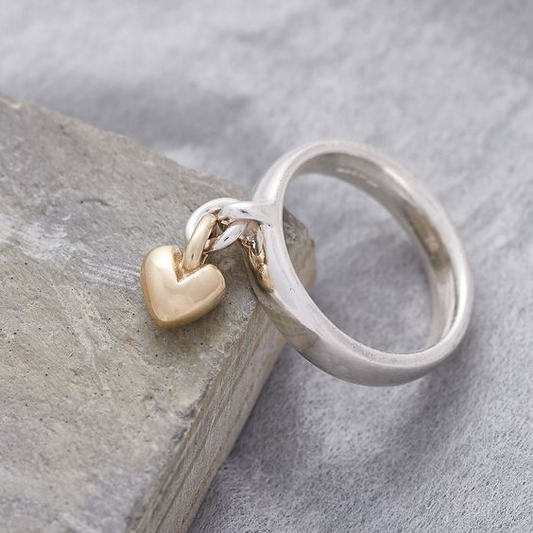 Oferta 1+1: Anillo Vintage Corazón Colgante en Plata