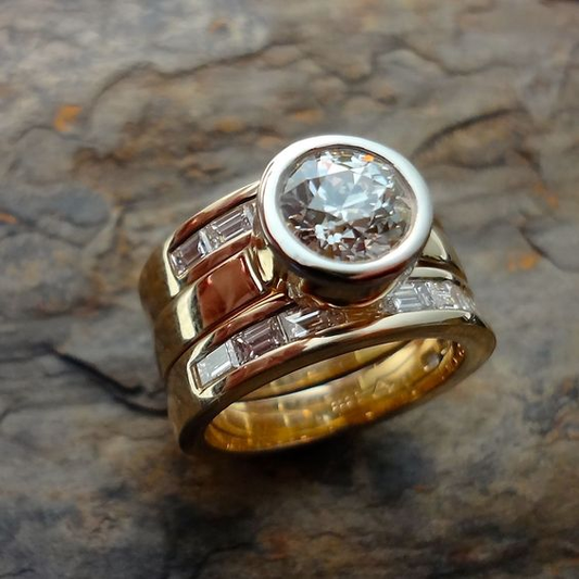 Anillo vintage de varias capas con cristales de vidrio