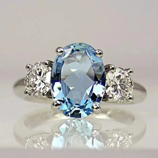 Oferta 1+1: Anillo con cristal de diamante azul en plata