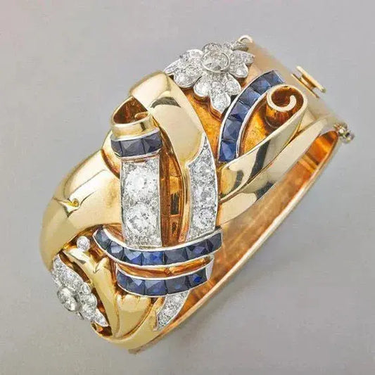 Oferta 1+1: Anillo vintage de oro con circonita azul