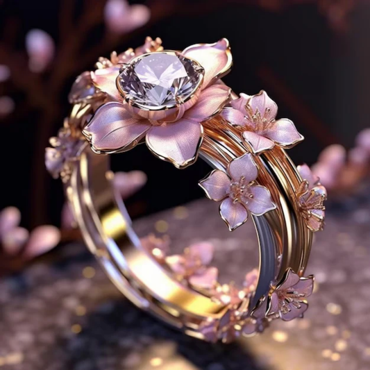 Oferta 1+1: Anillo exótico flor rosa con cristal