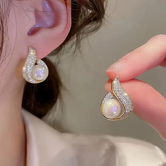 Oferta 1+1: Pendientes de perla brillante con circonita