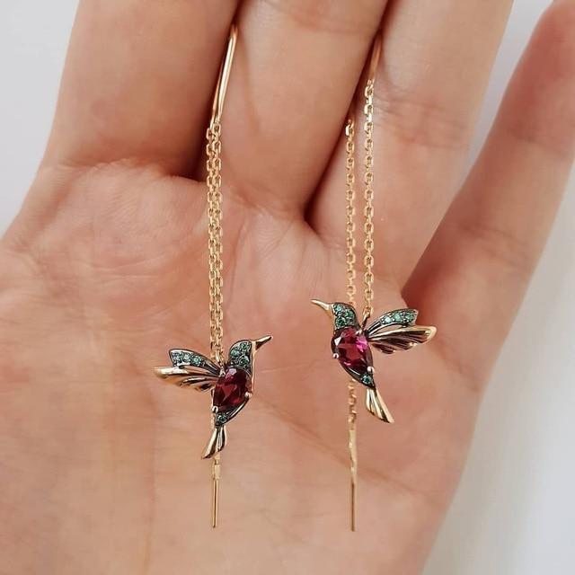Shay | Pendientes con esmalte de colibrí y circonitas