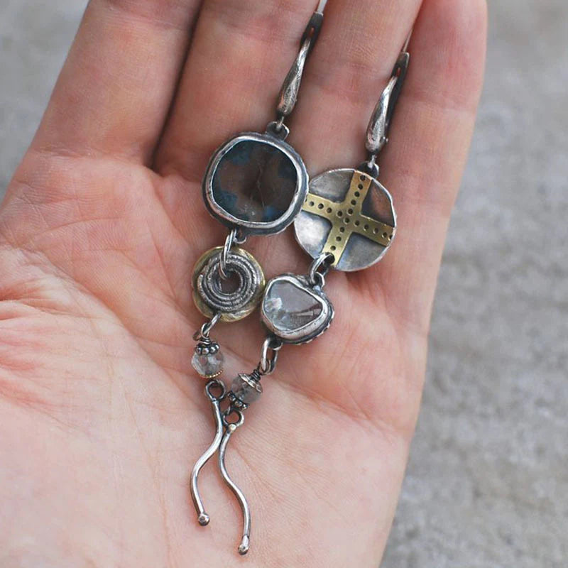 Pendientes Cruz con Piedra Azul