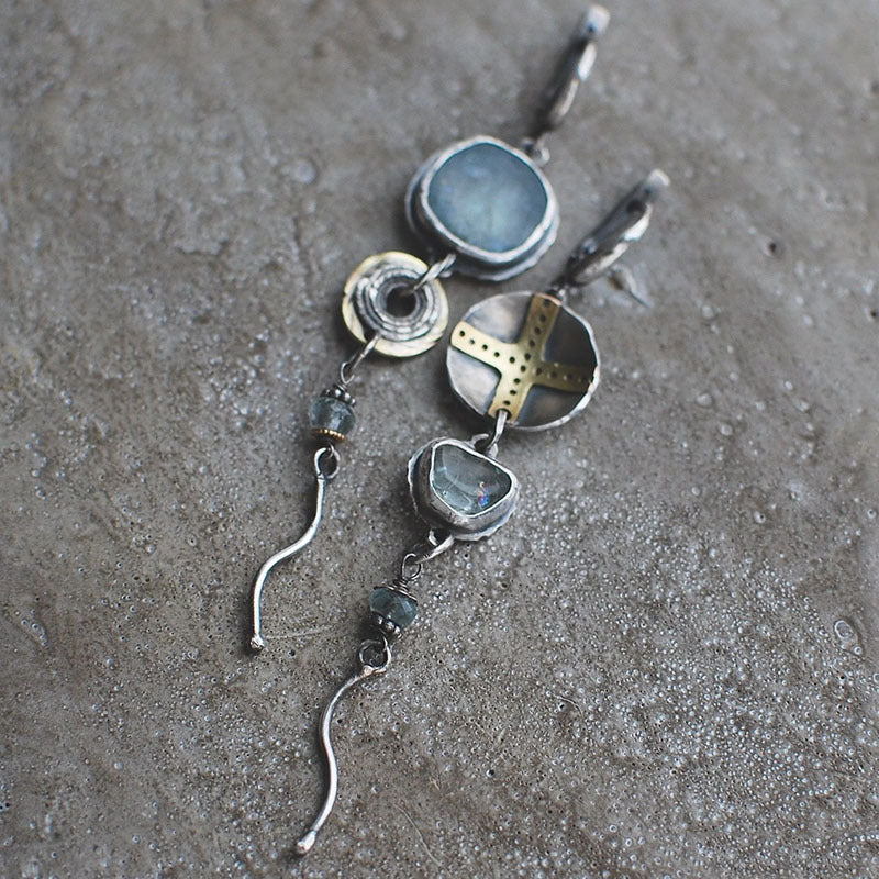 1+1 Offer: Blue Stone Cross Earrings