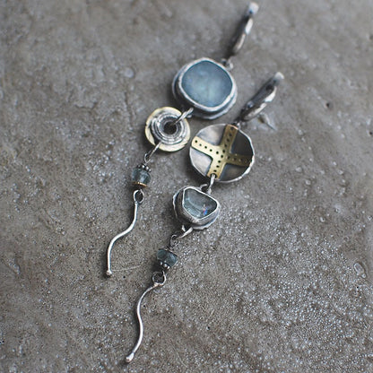 1+1 Offer: Blue Stone Cross Earrings