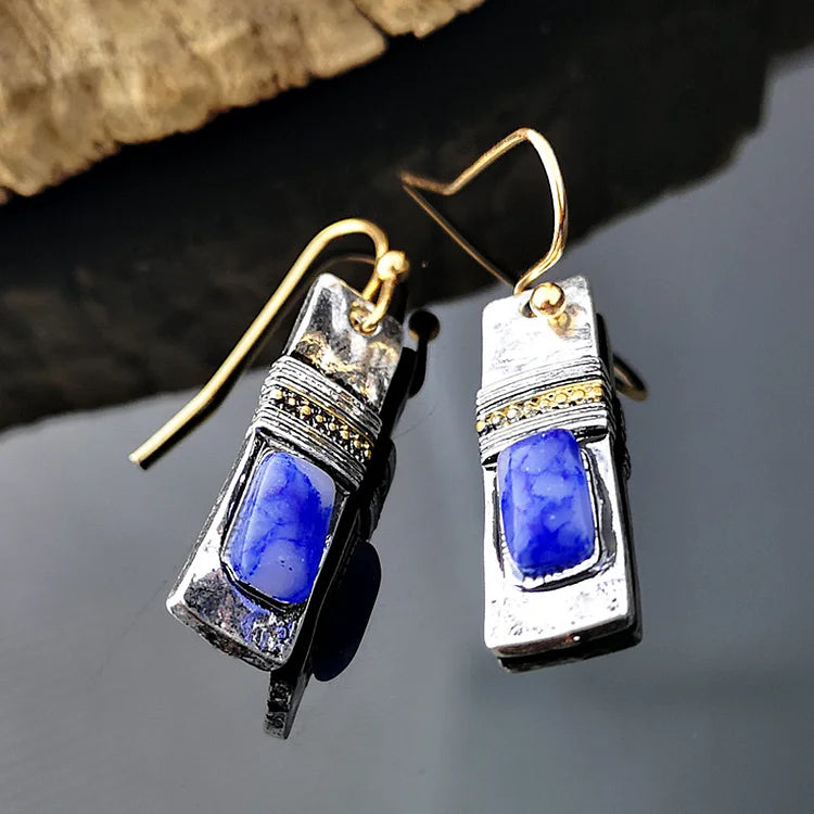 Vintage Blue Patterned Stone Earrings