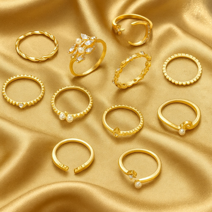 10点セット ボヘミアン シルバー＆ゴールドメッキリング