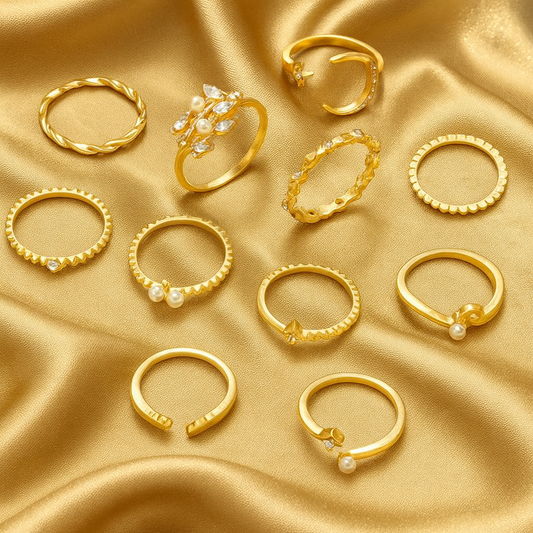 10点セット ボヘミアン シルバー＆ゴールドメッキリング