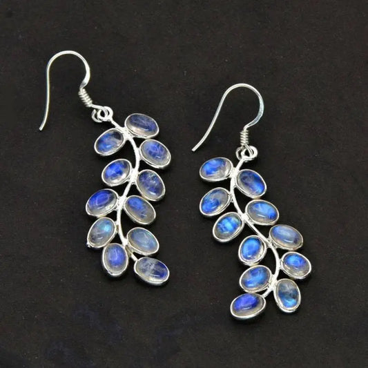 Pendientes de hoja con piedra lunar brillante