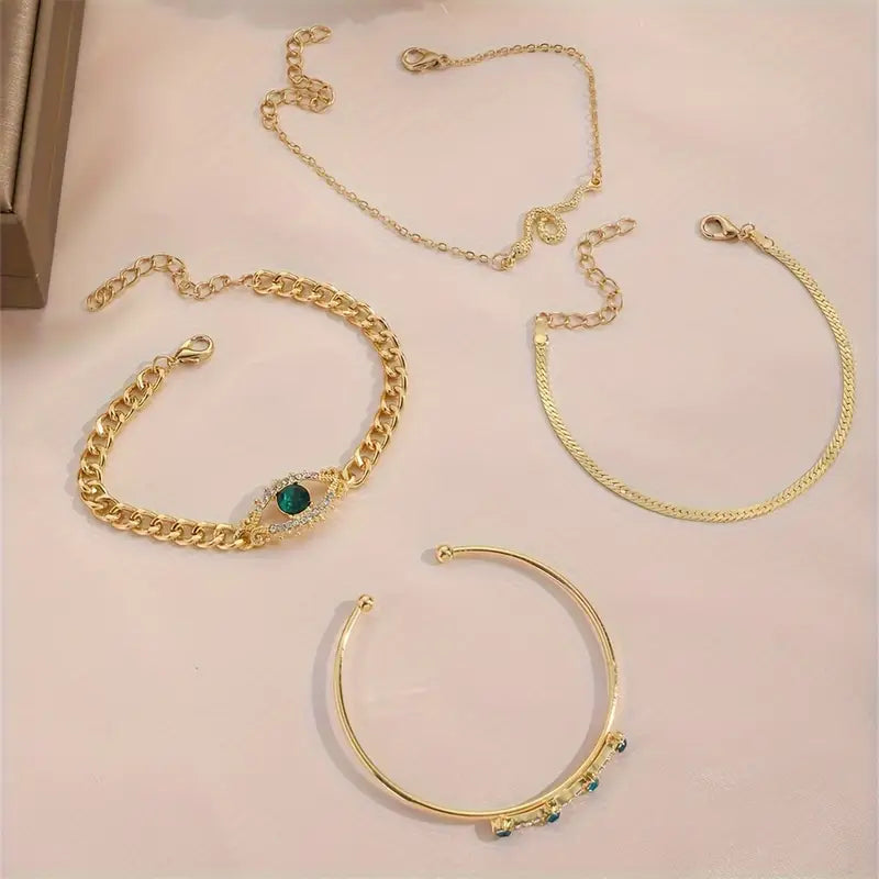 Gold emerald charm bracelet set