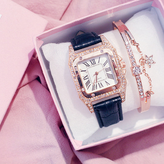 Elegant Square Dial Leather Strap Quartz Watch For Women