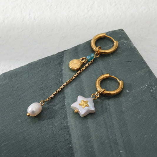 Pendientes Vintage Estrella Blanca de Oro