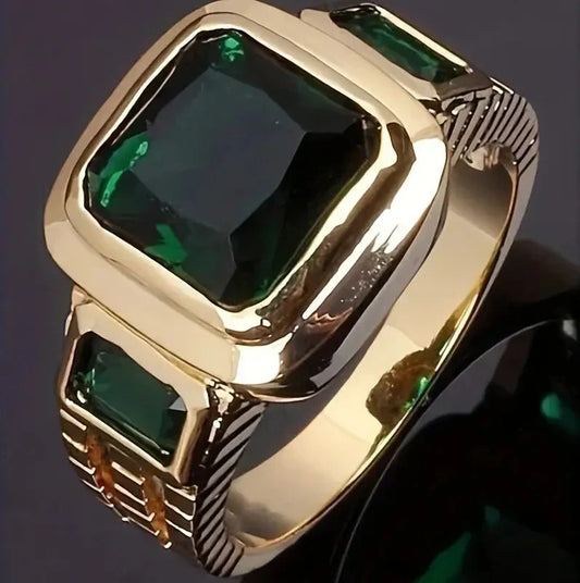 Gold emerald signet ring