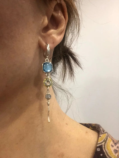 1+1 Offer: Blue Stone Cross Earrings