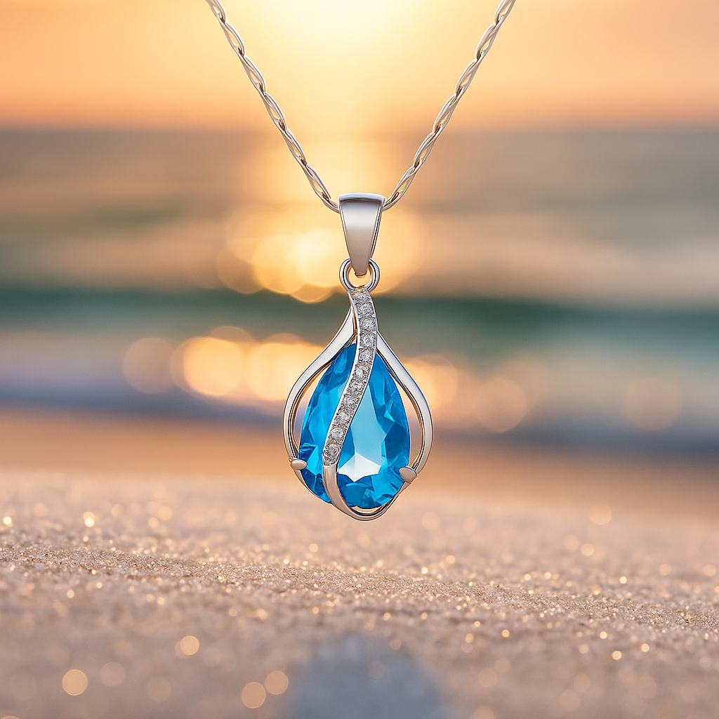 Gota de Luz – Collar con circonita azul y acabado en plata