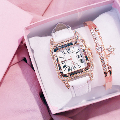 Elegant Square Dial Leather Strap Quartz Watch For Women