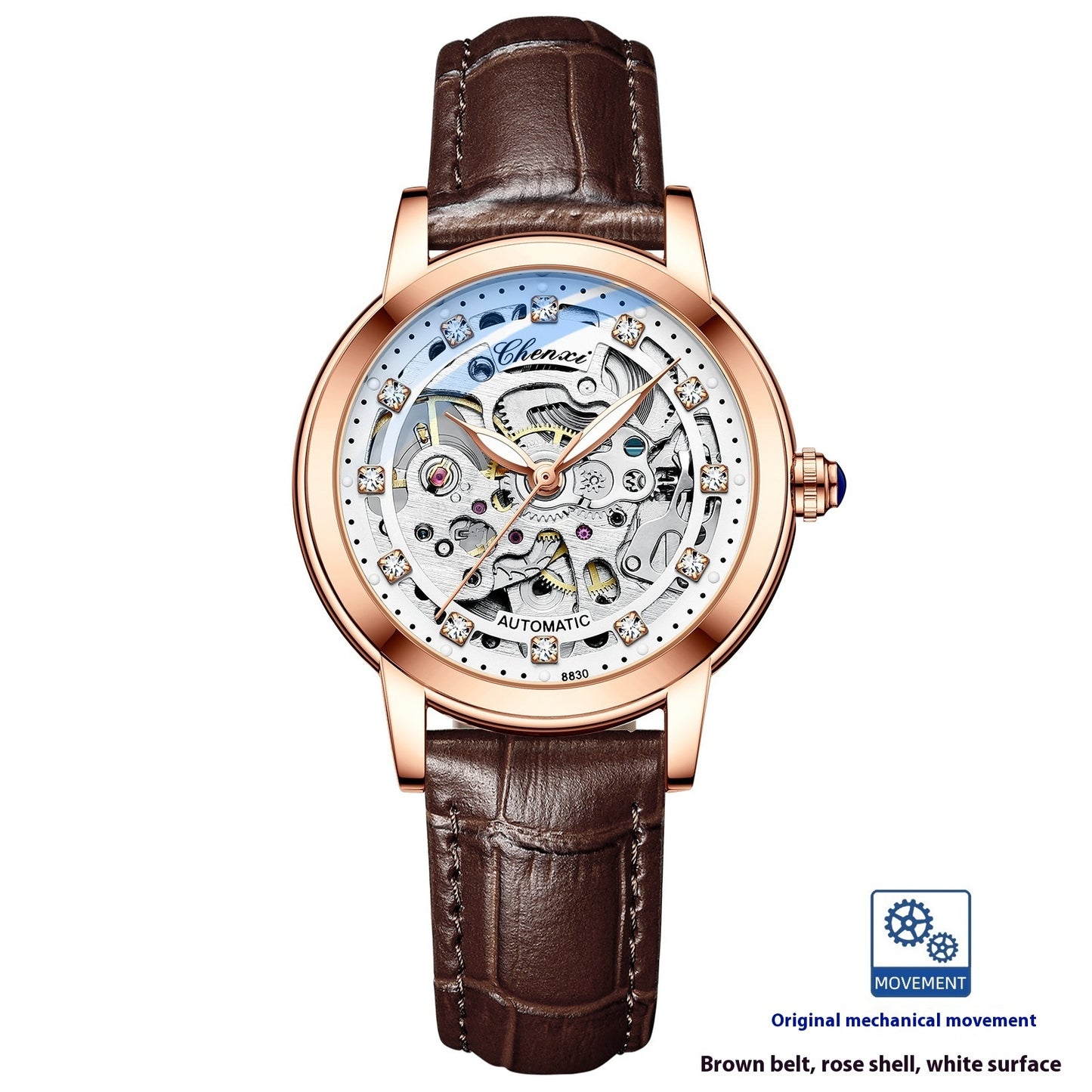 Elegant Diamond Automatic Hollow Mechanical Watch For Women
