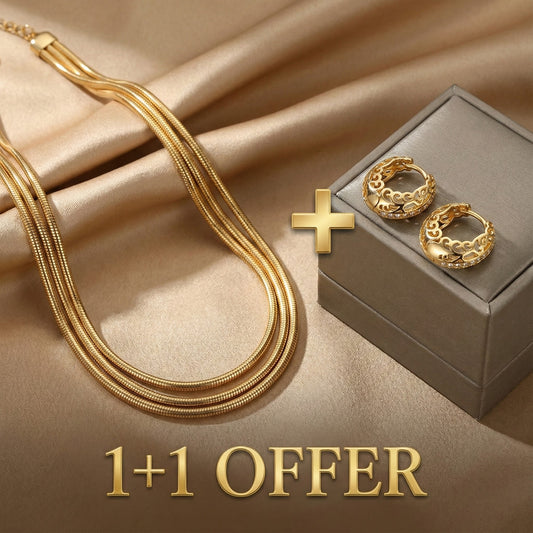 1+1 Offer: Minimalist Mandala Earrings in Gold + Vintage Layered Golden Necklace