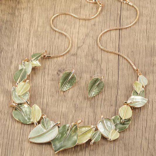 Verdant Leaf Symphony Necklace & Earring Set