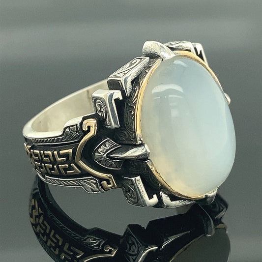 Anillo Sello Vintage de Ópalo Blanco