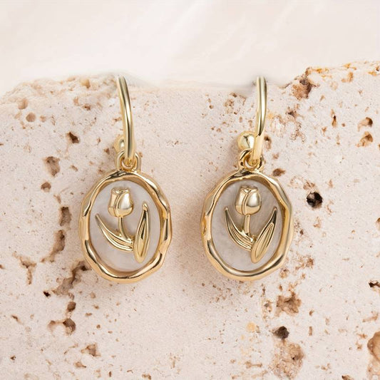 Pendientes Vintage de Rosa Blanca y Oro