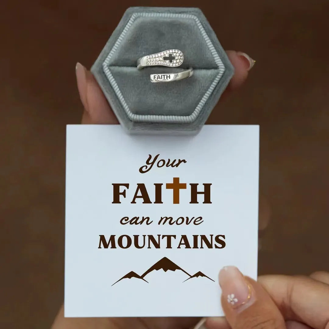 Silver Faith Cross Zircon Ring