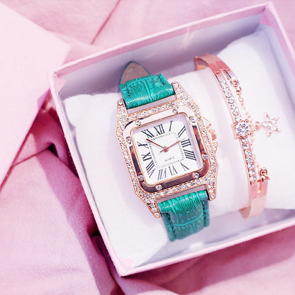 Elegant Square Dial Leather Strap Quartz Watch For Women