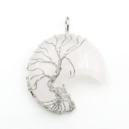 Moon Crystal Tree of Life Pendant Necklace Accessories