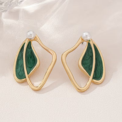 Leaf-Inspired Golden Hollow Stud Earrings