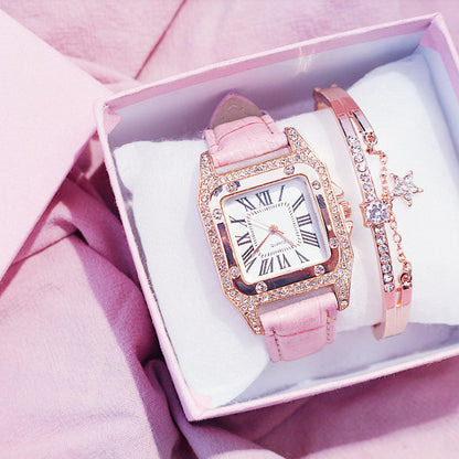 Elegant Square Dial Leather Strap Quartz Watch For Women