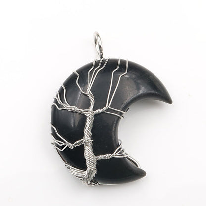 Moon Crystal Tree of Life Pendant Necklace Accessories