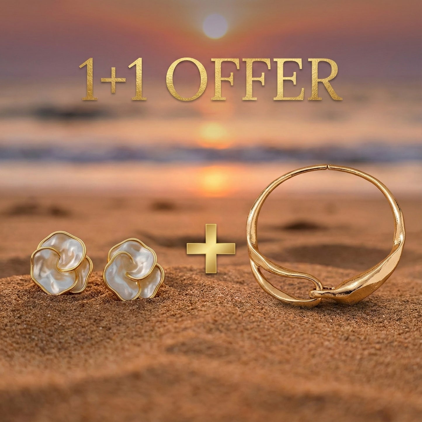 1+1 Offer: Cynthia | Gold Earrings with Pearls + Vintage Golden Necklace